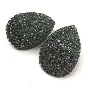 Sparkly Rhinestone Marcasite Dome Crystal Teardrop Post Stud Gunmetal Earrings